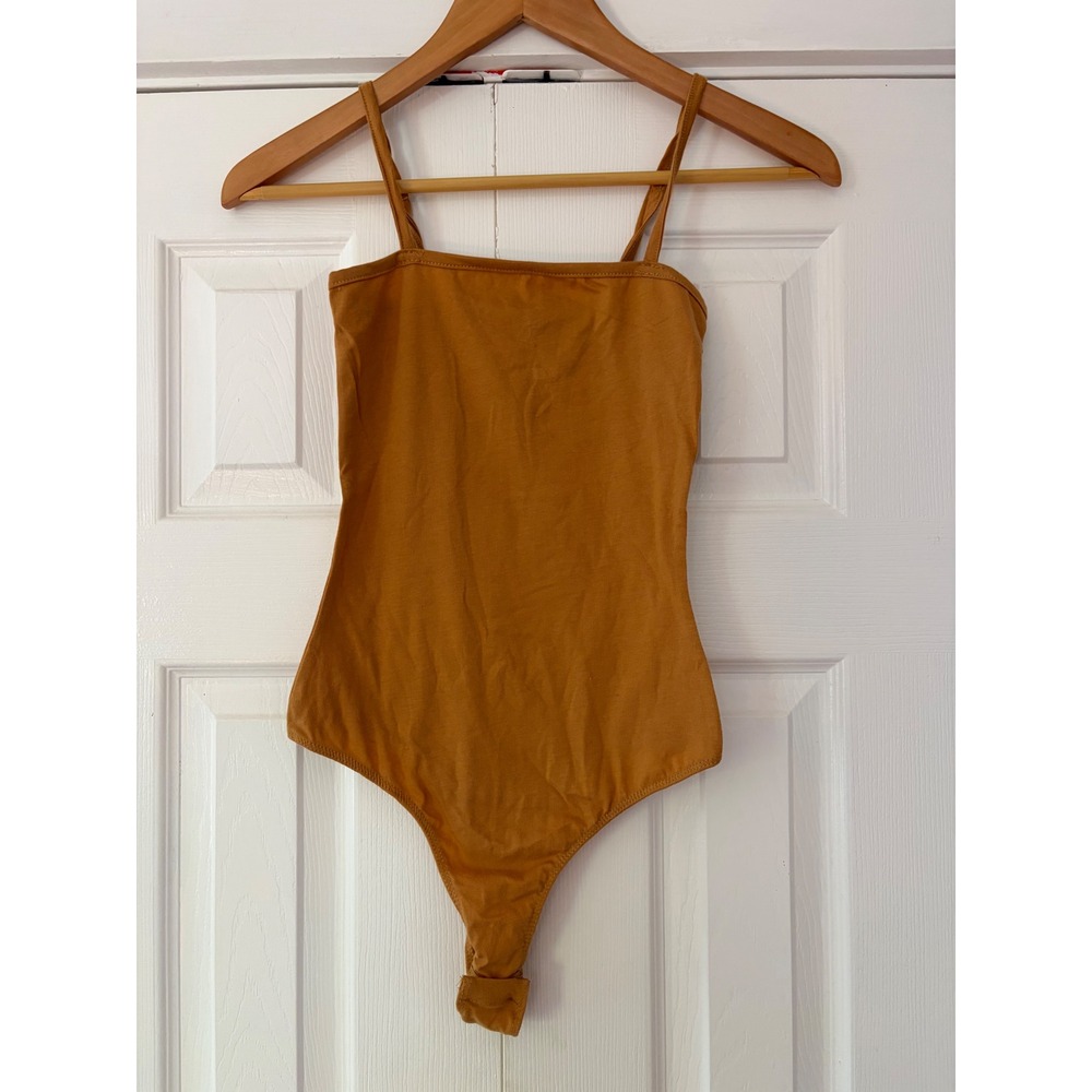 Bozzolo Womens Mustard Tan Cotton Blend Spaghetti Strap Thong Bodysuit Small